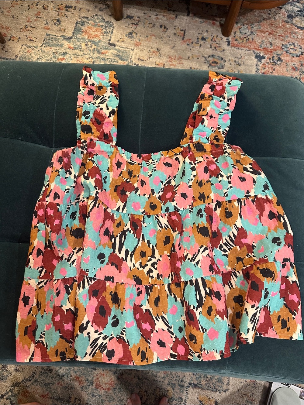 THML Multicolor Floral Tiered Tank Top - Pink, Teal, Mustard, Brown
